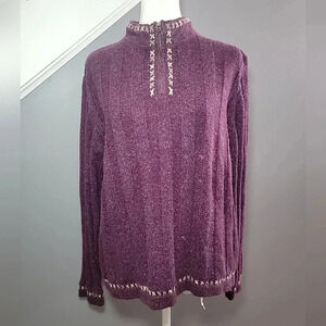 Vintage Woolrich 1/4 Zip Fisherman Sweater Womens L Purple Wool/Ramie Blend